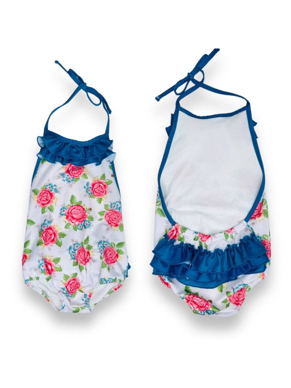Oopsie Daisy Girls Low Back Ruffle Bum Floral Halter Tie One Piece Swimsuit 5